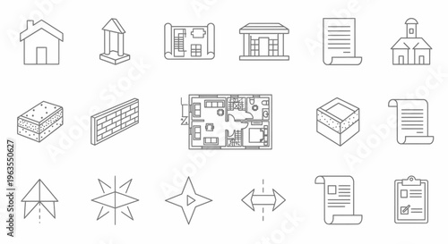 Set of Line Art Construction and Architecture Icons isolated white background