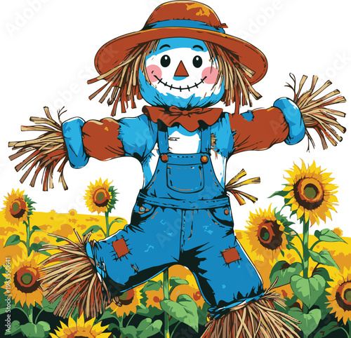  Funny scarecrow dancing in field, quirky sticker style 2