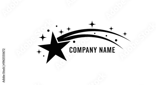 Dynamic Star Logo with Sweeping Lines and Placeholder Text "COMPANY NAME", Modern Branding Concept on isolated white background.