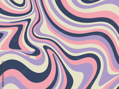 Swirling wavy abstract background with pastel pink lavender cream and navy blue stripes