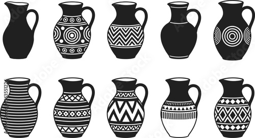 Collection of ancient style ceramic vases with unique designs