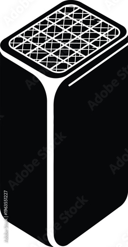 Isometric illustration of a black and white air purifier appliance