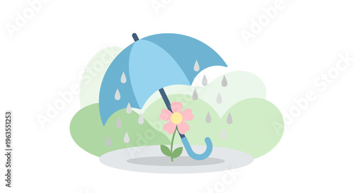 Blue Umbrella Protection from Rainy Weather.