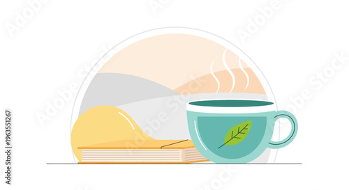 Blue Coffee Cup with Leaf Design.