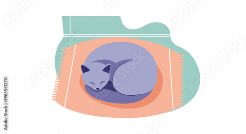 Cat Sleeping in a Basket Illustration.