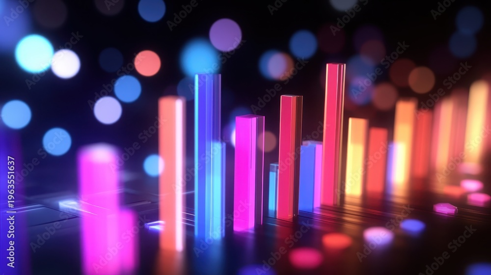 Fototapeta premium Glowing Bar Chart Illustrating Business Growth with Data Visualization and Technology Elements