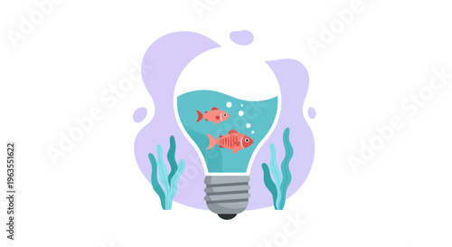 Light Bulb with Fish Inside Illustration.