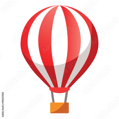 Red Hot Air Balloon with White Stripes Vector Illustration – Flat Cartoon Clipart for Printable Graphic Design