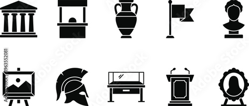 Collection of museum and gallery artifacts icons