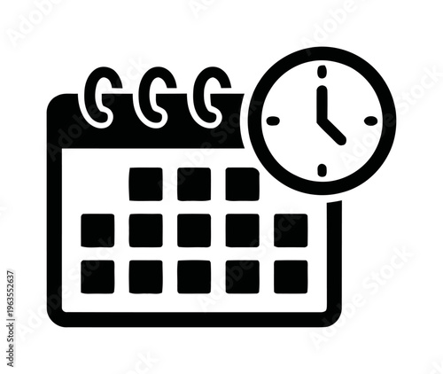 Spiral calendar with clock icon for scheduling and time management | Minimalist black vector symbol for appointment planning and deadlines