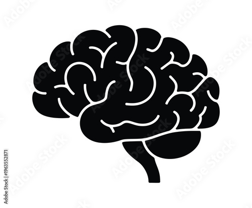 Brain or mind side view flat vector icon for medical apps and websites, neuroscience symbol, psychology concept, mental health illustration, minimal modern healthcare design element