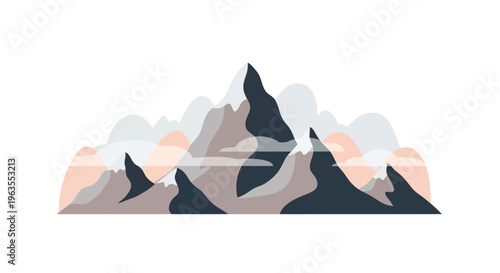 Mountain Peaks with Clouds and Fog.