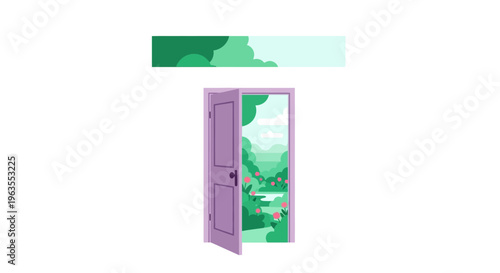 Open Purple Door with Green View.