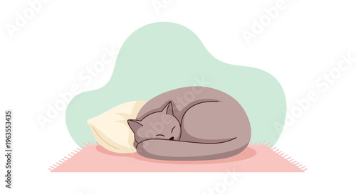 Sleeping Cat Cartoon Illustration.