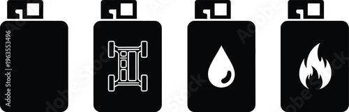 Four black lighters with different flame designs