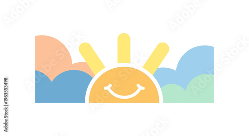 Smiling Sun Illustration with Yellow Rays.