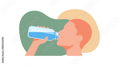 Woman Drinking Water from Bottle Illustration.