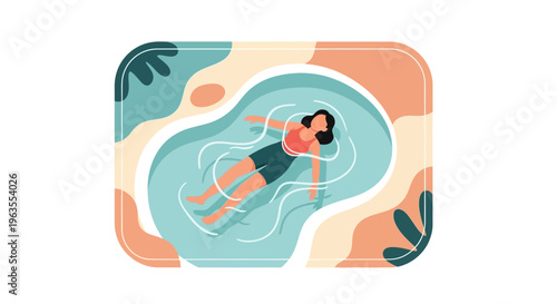 Woman Relaxing in Swimming Pool Illustration.