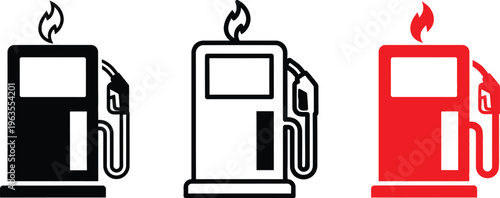 Gas pump icons in black white and red