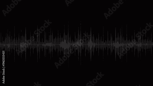A stark black background displays a detailed waveform visualization resembling sound waves or audio frequencies in a digital format high quality professional modern elegant stylish clean