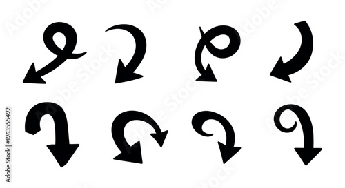 Collection of black arrows with various curved directions
