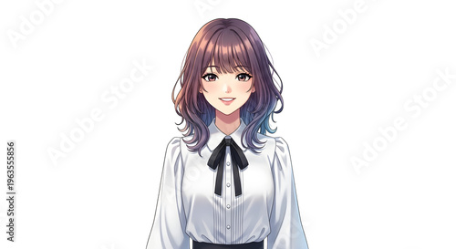 Anime girl with purple hair isolated on transparent background