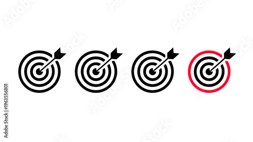 Four target icons are displayed depicting varying levels of accuracy with the final target highlighted in red high quality professional detailed modern elegant stylish clean crisp