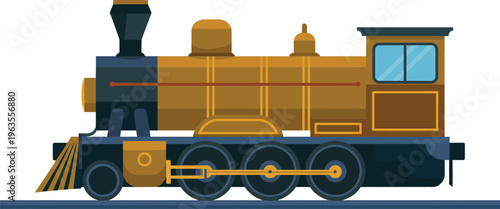 Vintage steam locomotive train illustration, classic railway transport engine, retro industrial transportation, antique locomotive design concept