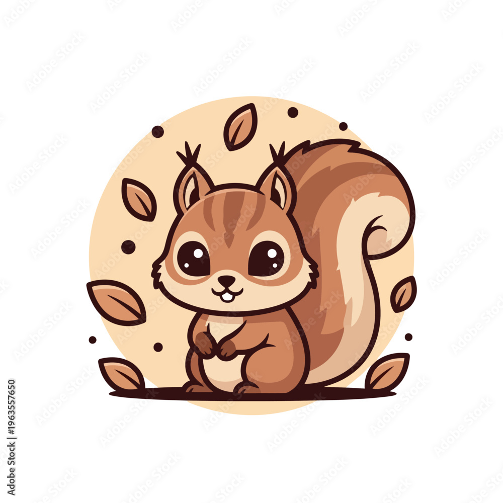 Fototapeta premium Adorable cartoon squirrel illustration with big eyes and bushy tail.