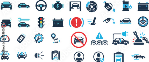 Automotive Service Icon Set – Car, Engine, Battery Vector Icons