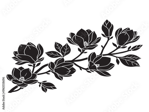 Elegant magnolia floral divider silhouette with graceful ornamental scrolling