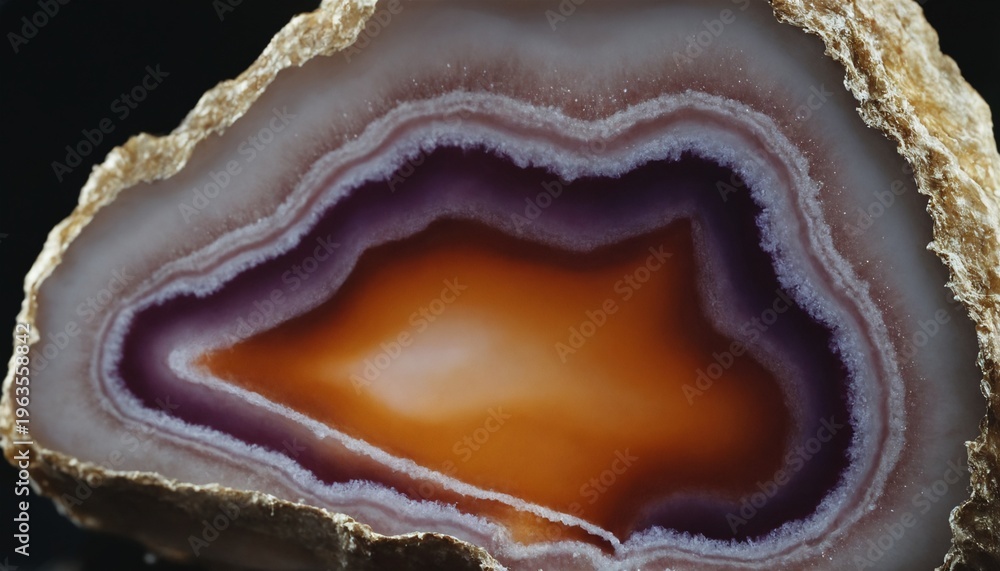 Fototapeta premium Agate Geode Slice Macro, Amethyst Crystals