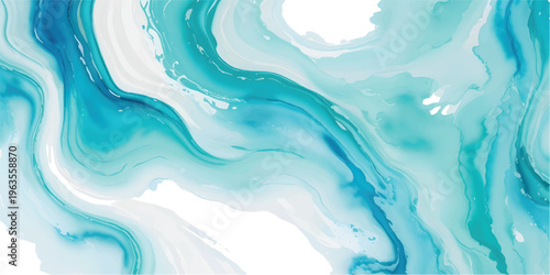 Beautiful watercolor painting of a powerful ocean wave breaking in the sea