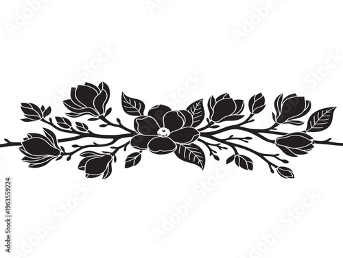 Minimal magnolia floral divider silhouette for chic wedding stationery layouts