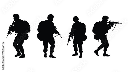 Silhouettes of four soldiers with firearms