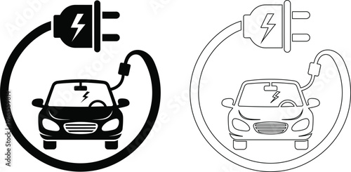 Electric vehicle charging station and car illustration
