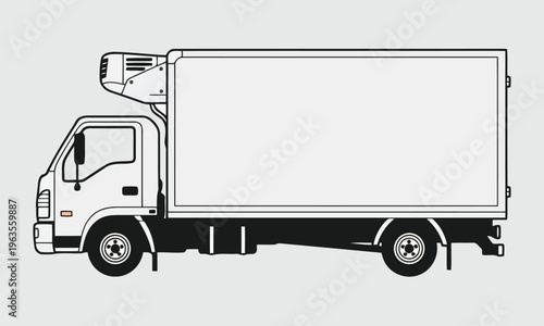 Commercial Refrigerated Box Truck Silhouette Flat Vector Icon