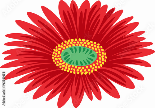 Red vivid gerbera (daisy) flower with yellow / green center icon


