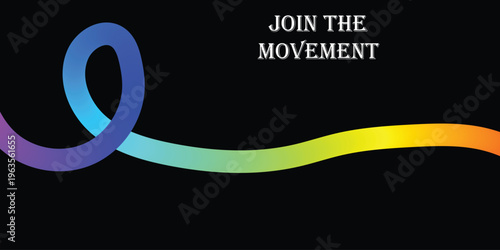 Join The Movement Ribbon Graphic with Rainbow Colors on Black Background