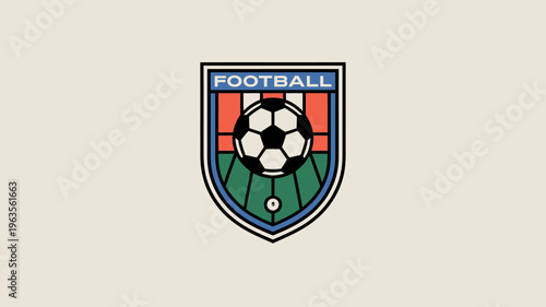 A vintage style emblem features a soccer ball within a shield shape with the word football prominently displayed above it high quality professional detailed modern elegant