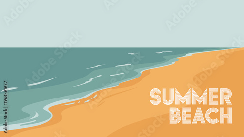 A minimalist illustration depicts a serene beach scene with gentle waves meeting a sandy shore complemented by bold text high quality professional detailed modern elegant stylish