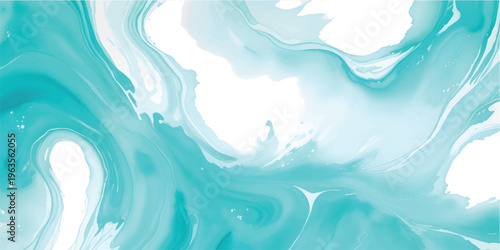 A vibrant artwork depicting a powerful ocean wave breaking with frothy water under a serene white sky