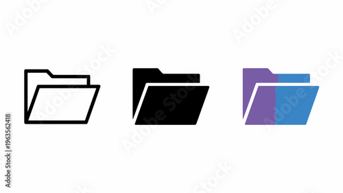 Three folder icons are displayed varying in color and shading representing different states or themes for file management high quality professional detailed modern elegant stylish clean