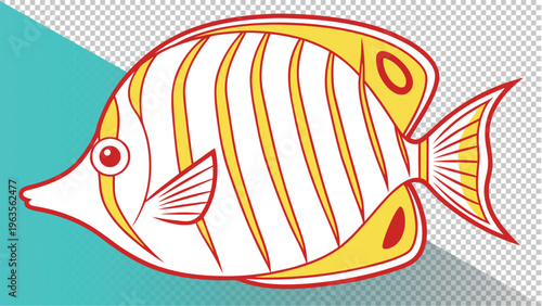 Stylized illustration of a white and yellow striped butterflyfish, digital art, isolated on abstract background, manta ray