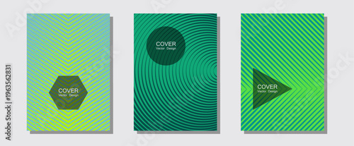 Halftone gradient texture vector cover layouts. Technological formers. Halftone lines music poster background. Corporate catalogs. Multiple lines cool gradient texture backgrounds.