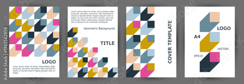 Scientific publication cover page mokup collection geometric design. Bauhaus style modern banner mockup collection Eps10. Tile geometric elements pattern vertical cover design