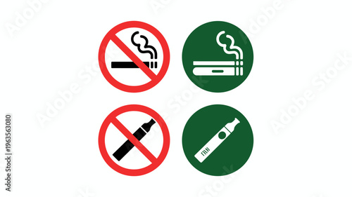 A graphic depicting smoking and vaping regulations showing both prohibited and permitted areas with clear symbolic icons high quality professional detailed modern elegant stylish clean crisp
