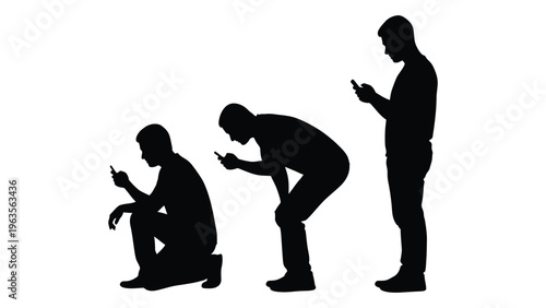 Three people in silhouette form looking at their phones