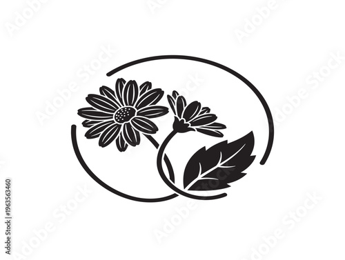 Simple daisy and leaf monogram silhouette for modern eco conscious brands