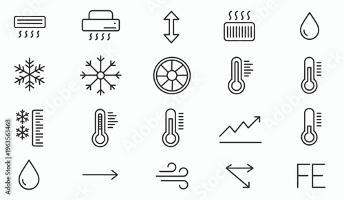 Set of line icons for air conditioning and climate control systems, vector illustration.